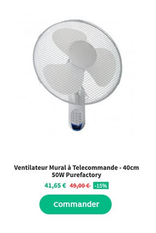 Ventilateur Mural à Telecommande - 40cm 50W Purefactory